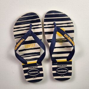 Havaianas Navy White Yellow Logo Thong Flip Flop Sandals 6/7 37-38